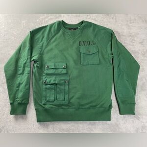 OVO October's Very Own Owl Crewneck Sweatshirt size M Medium Green, Snap Pockets